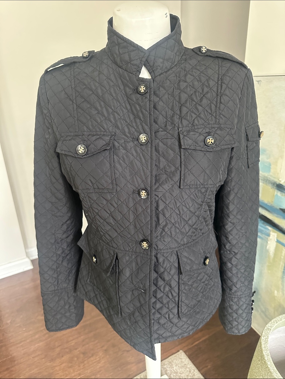Tory Burch Black Military Style Quilted Jacket 4